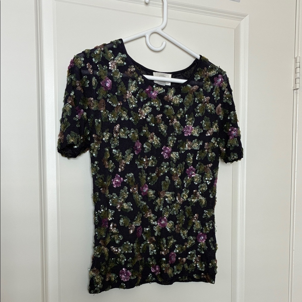 Vintage Oscar De La Renta Purple Green Mesh Sequin Top